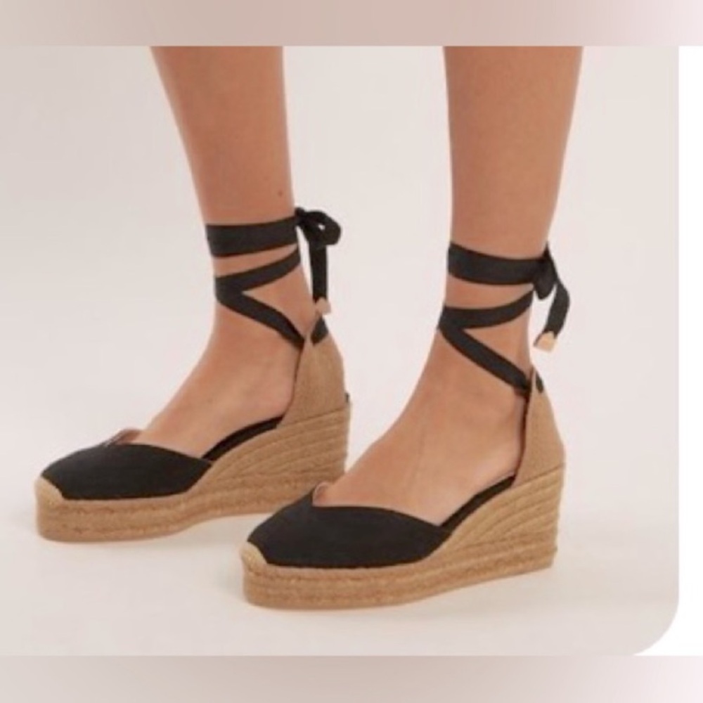 Castaner Chiara Espadrille Wedges Black and Tan with Jute Heel